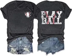 Baseball T Shirts for Women Baseball Mom Tshirt Softball Graphic Tee Tops Game Day Gifts Casual Short Sleeve Tops