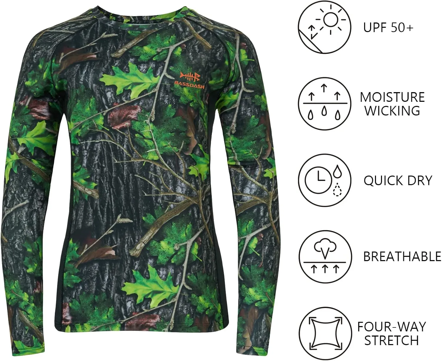 BASSDASH Womens Camo Hunting Shirt Long Sleeve UPF 50  Sun Protection Performance Tee Fishing Hiking