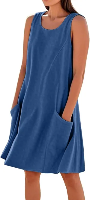 BAXLIMEK Sundresses for Women,2025 Summer Casual Loose U Neck Sleeveless Mini Dress,Trendy Print Flowy Ruched Beach Dress