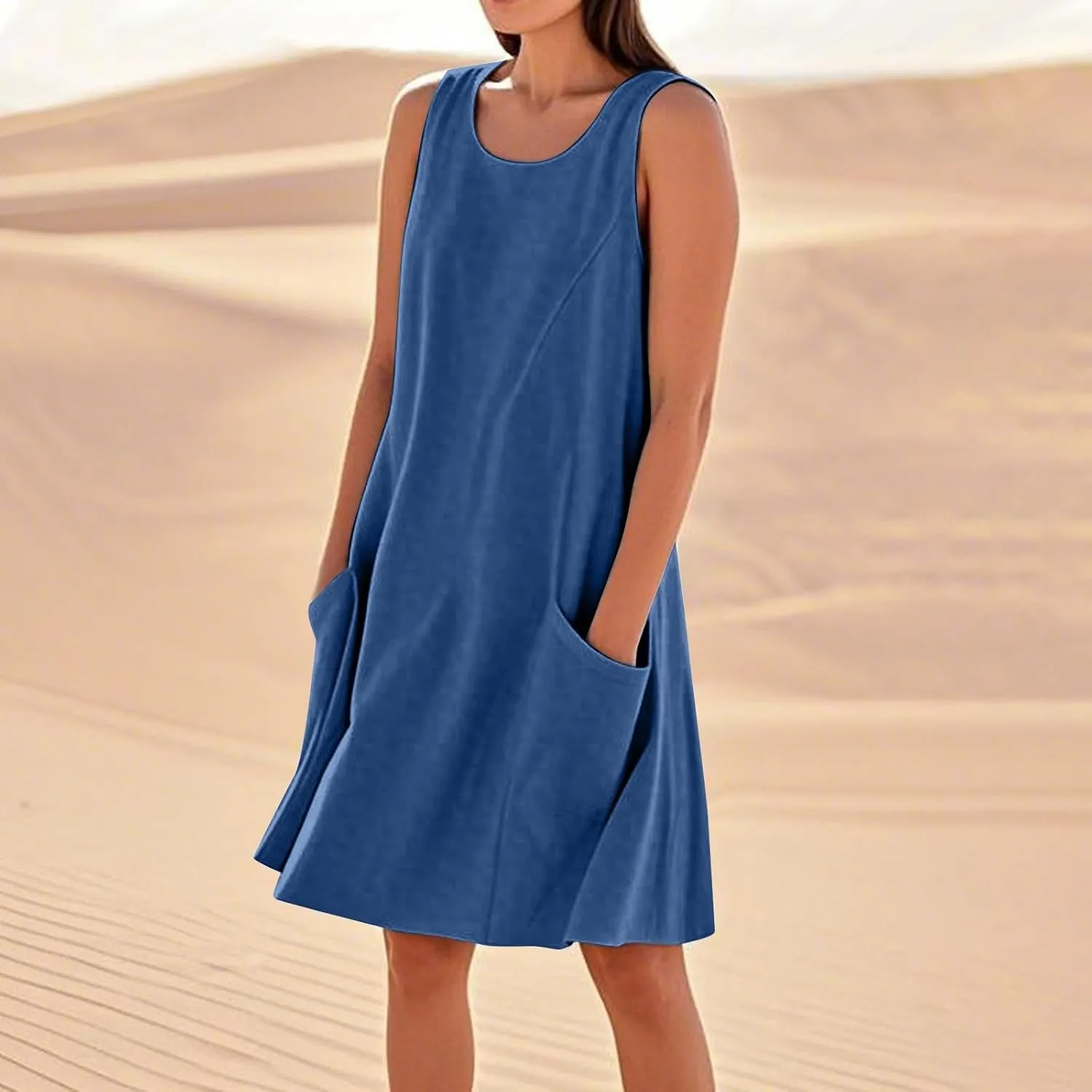 BAXLIMEK Sundresses for Women,2025 Summer Casual Loose U Neck Sleeveless Mini Dress,Trendy Print Flowy Ruched Beach Dress