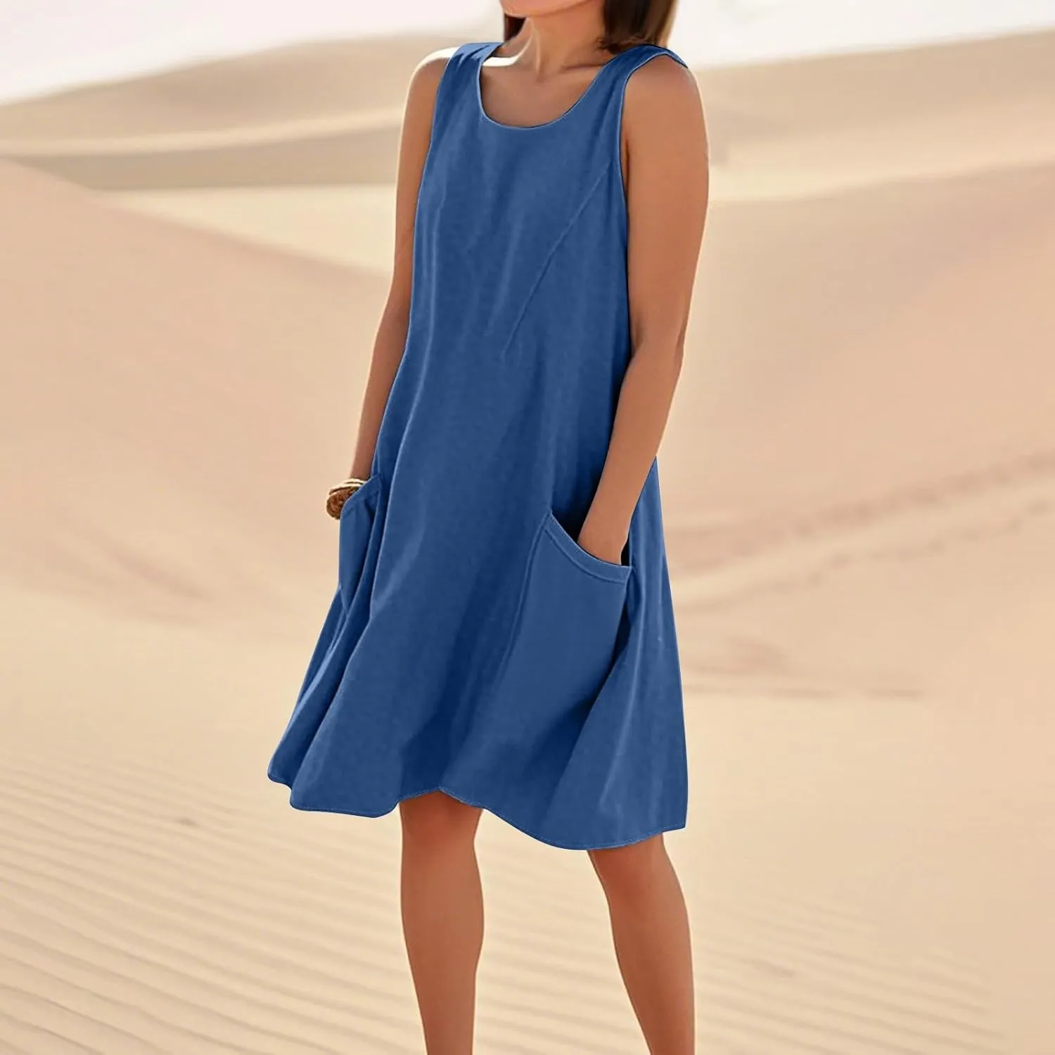 BAXLIMEK Sundresses for Women,2025 Summer Casual Loose U Neck Sleeveless Mini Dress,Trendy Print Flowy Ruched Beach Dress