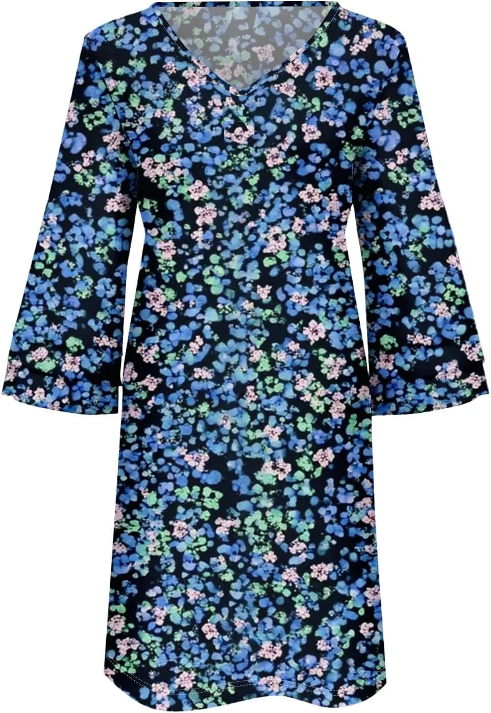 Beach Dresses for Women,2025 Summer Trendy Floral Print Boho Dress,Casual Loose V Neck Bell 3/4 Sleeve Mini Dress