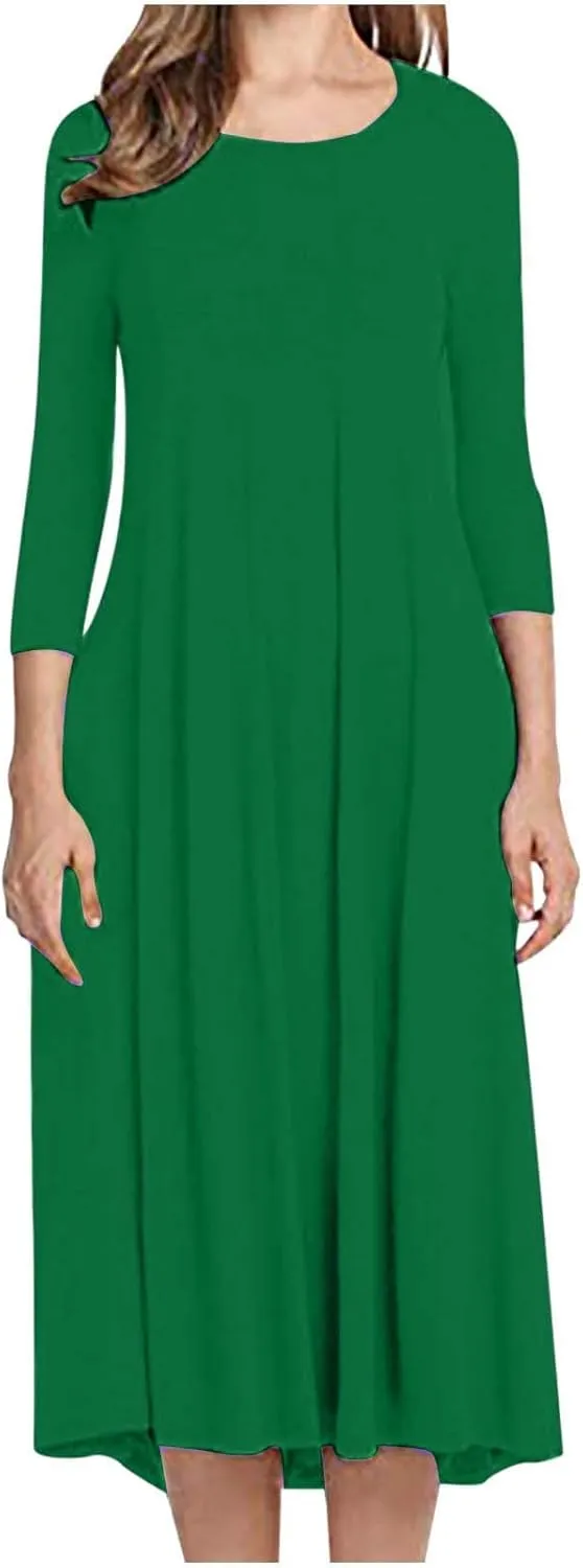 Binmer Fall Dresses for Women 3/4 Sleeve Plus Size Tshirt Dresses Casual Loose Fit Swing Winter Dresses 2024 Fashion S-3XL