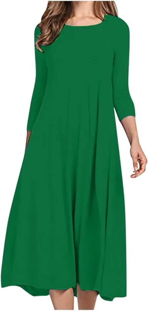 Binmer Fall Dresses for Women 3/4 Sleeve Plus Size Tshirt Dresses Casual Loose Fit Swing Winter Dresses 2024 Fashion S-3XL