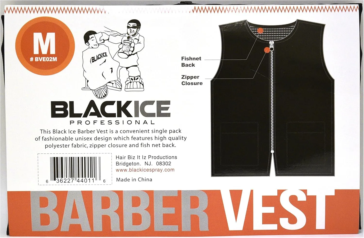 Black Ice Barber Vest Size MEDIUM BLACK Professional polyester fabric with zipper closure