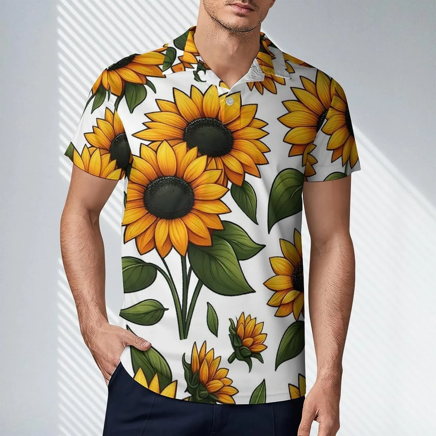 Black White Wolves Pattern Men's Polo Shirts Short Sleeve Blend Performance Fashion Business Casual Collared Shirts