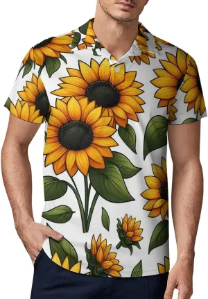 Black White Wolves Pattern Men's Polo Shirts Short Sleeve Blend Performance Fashion Business Casual Collared Shirts