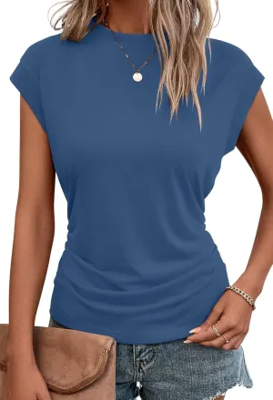 Bliwov Womens Summer Cap Sleeve Tops Business Casual Crewneck T Shirts Trendy Outfits 2025 Beach Vacation Fashion Blouses