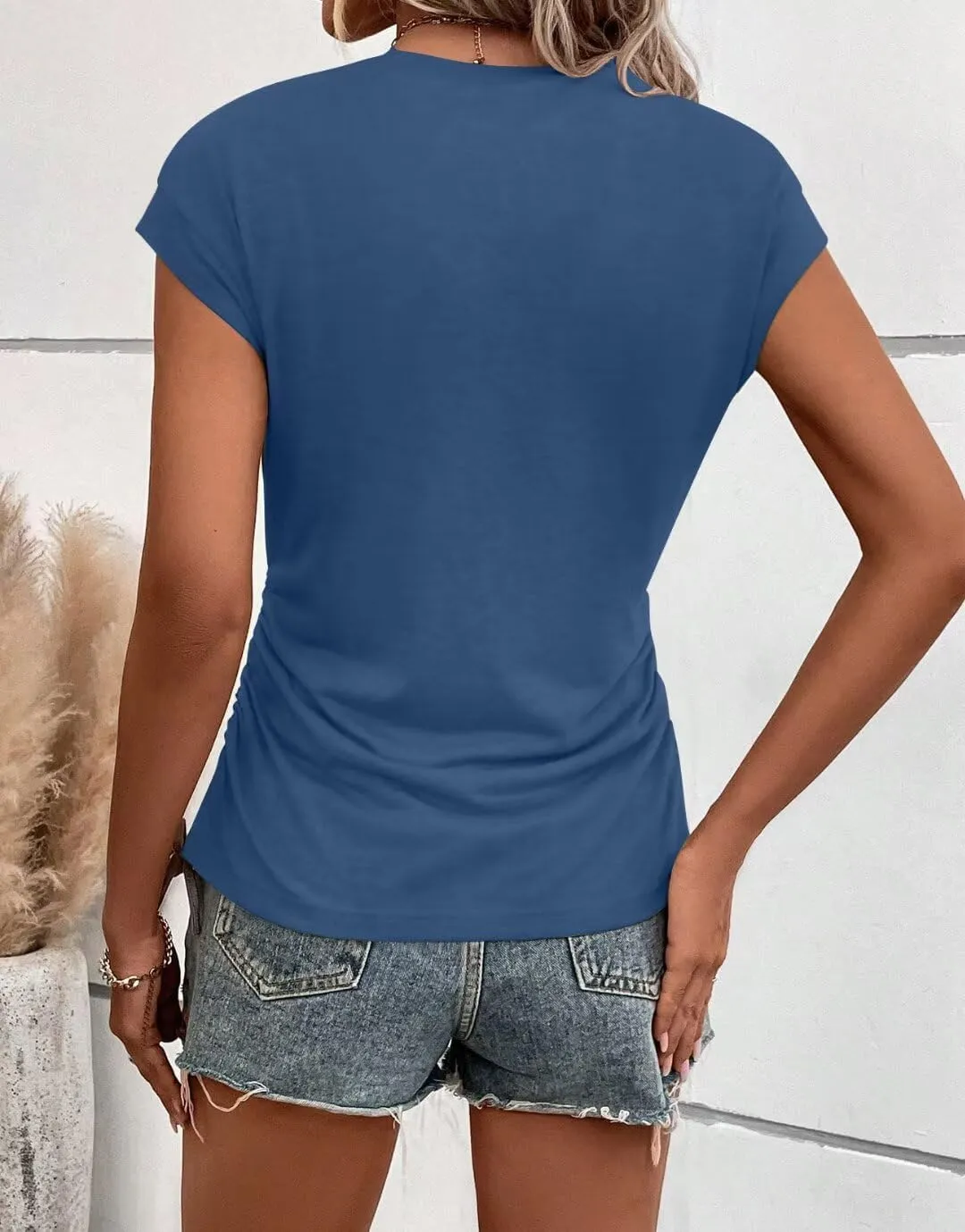 Bliwov Womens Summer Cap Sleeve Tops Business Casual Crewneck T Shirts Trendy Outfits 2025 Beach Vacation Fashion Blouses