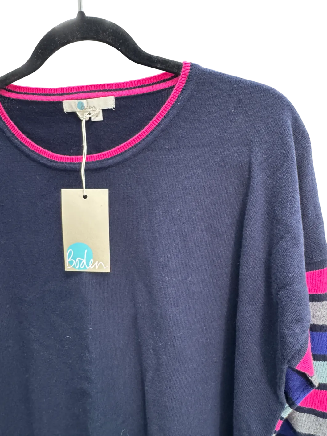 Boden Navy Blue /multi Wool/cotton Blend Jumper UK M