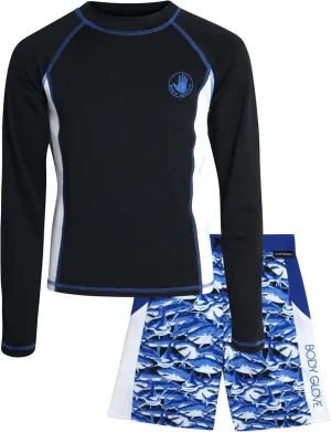 Body Glove Boys Rash Guard Set - UPF 50  Swim Shirt and Bathing Suit Trunks - Swimwear Set for Boys (4-12)