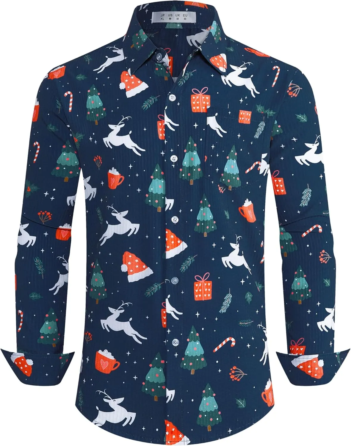 BOJIN Men's Christmas Wrinkle-Free Dress Stretch Long Sleeve Casual Button Down Shirts with Pocket