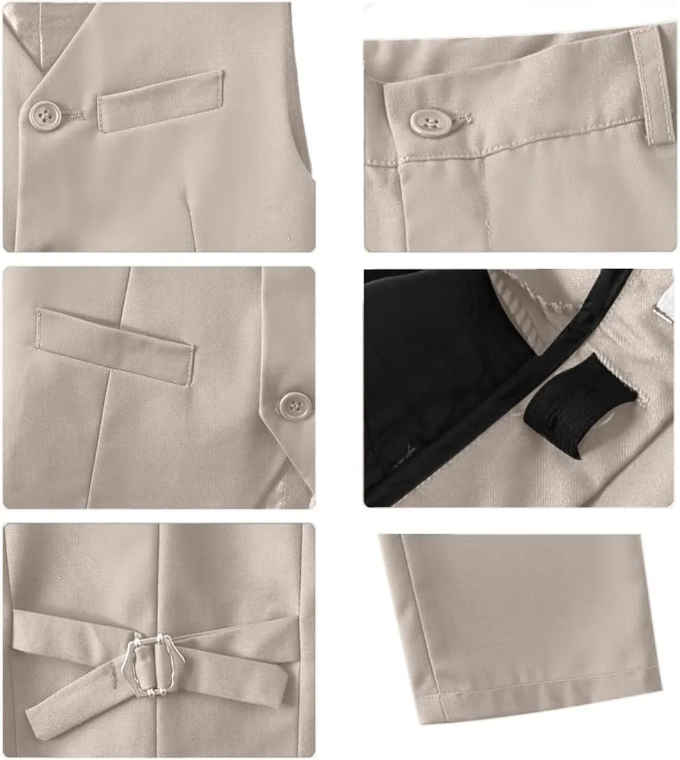 Boys 4-Pieces Suits Slim Fit Kids Outfits Vest Dress Pants Sets Formal Suit for Boy