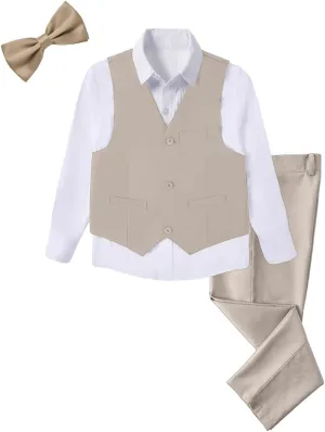 Boys 4-Pieces Suits Slim Fit Kids Outfits Vest Dress Pants Sets Formal Suit for Boy