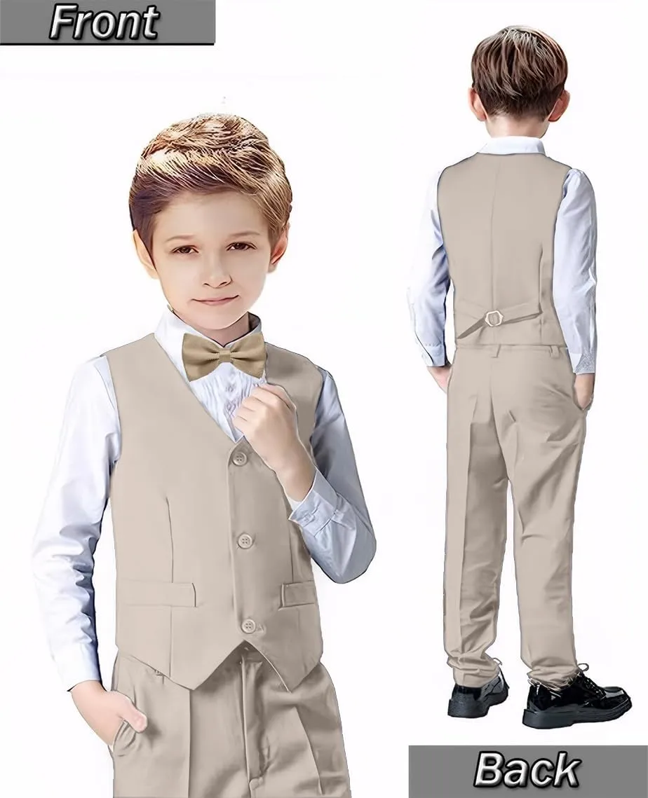 Boys 4-Pieces Suits Slim Fit Kids Outfits Vest Dress Pants Sets Formal Suit for Boy