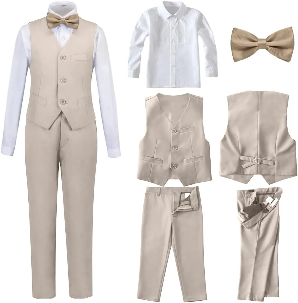 Boys 4-Pieces Suits Slim Fit Kids Outfits Vest Dress Pants Sets Formal Suit for Boy