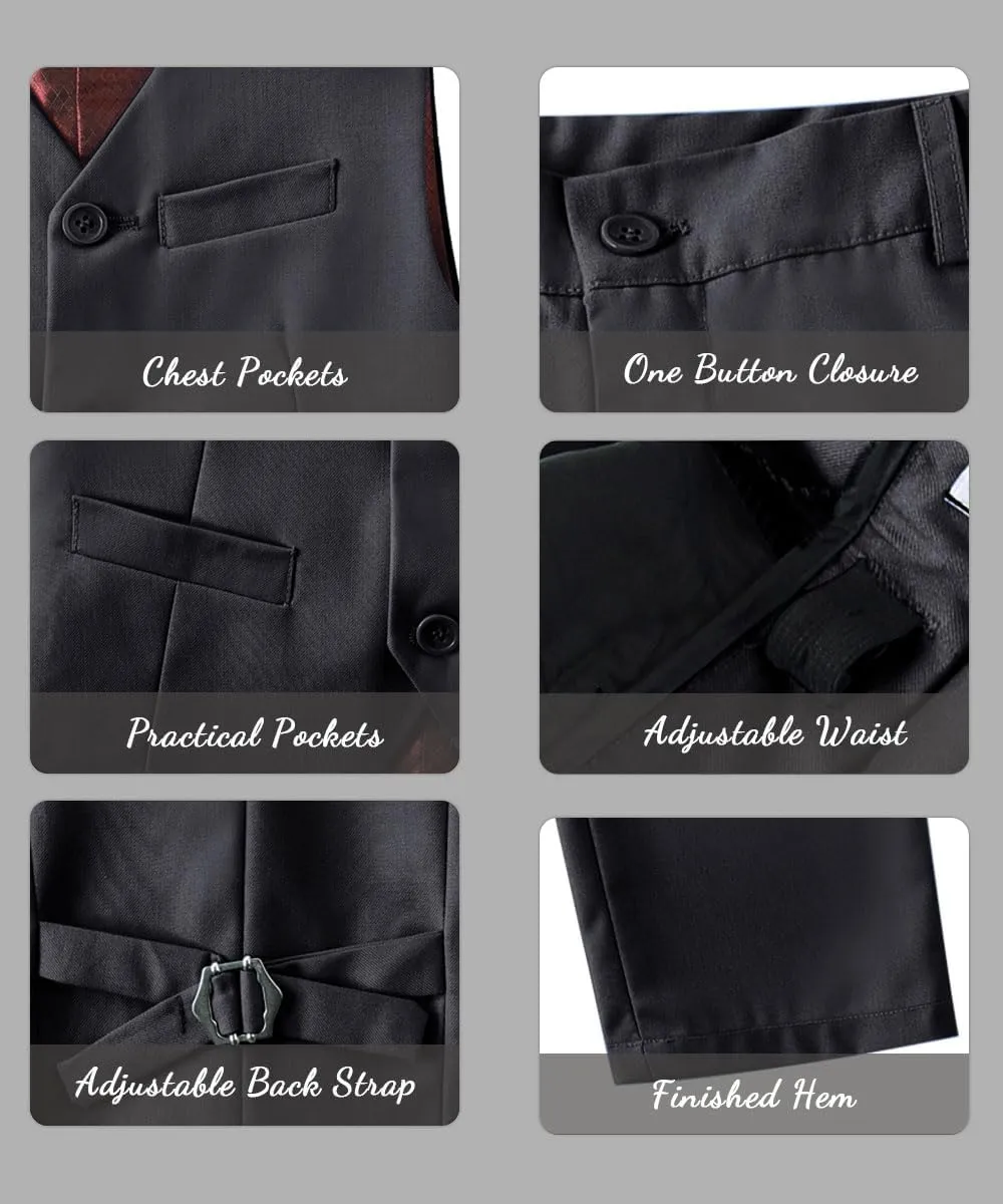 Boys 4 Pieces Suits Slim Fit Kids Outfits Vest Pants Sets Black Blue Formal Dresswear for Boy