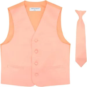 BOY'S Dress Vest & NeckTie Solid PINK Color Neck Tie Set