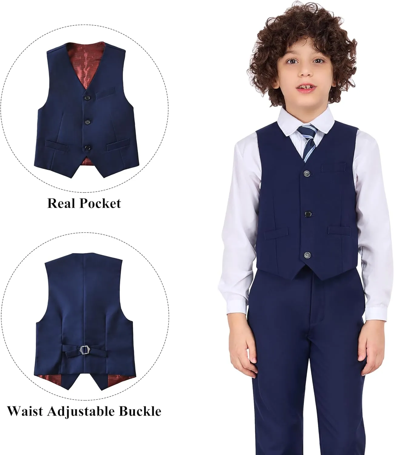 Boys Suit Vest Kids Formal Waistcoat Vest with Pockets Adjustable Back Strap Vest for Wedding Piano Performance