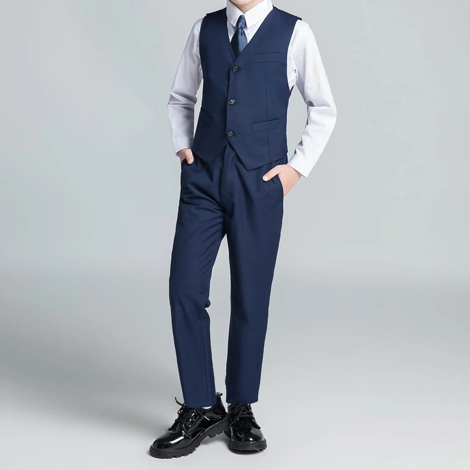 Boys Suit Vest Kids Formal Waistcoat Vest with Pockets Adjustable Back Strap Vest for Wedding Piano Performance