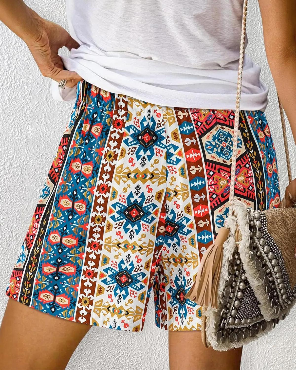BTFBM Womens Boho Summer Shorts Beach Vacation Clothes 2025 Elastic Waist Casual Printed Loose Short Lounge Pant Pockets