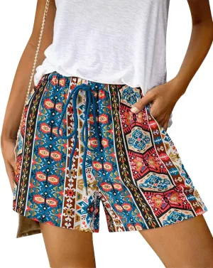 BTFBM Womens Boho Summer Shorts Beach Vacation Clothes 2025 Elastic Waist Casual Printed Loose Short Lounge Pant Pockets