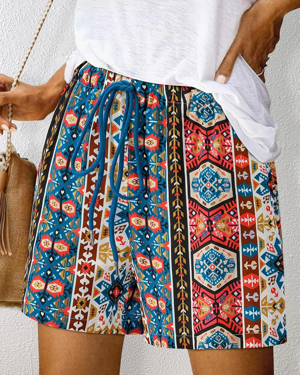 BTFBM Womens Boho Summer Shorts Beach Vacation Clothes 2025 Elastic Waist Casual Printed Loose Short Lounge Pant Pockets