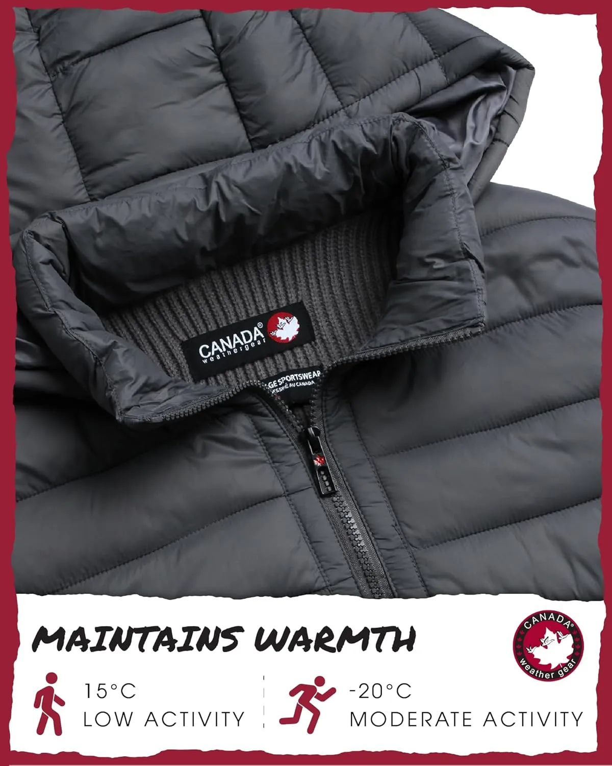 CANADA WEATHER GEAR Men's Quilted Sweater Vest - Water Resistant Full Zip Up Hooded Puffer Winter Jacket (Sizes: M-XXL)