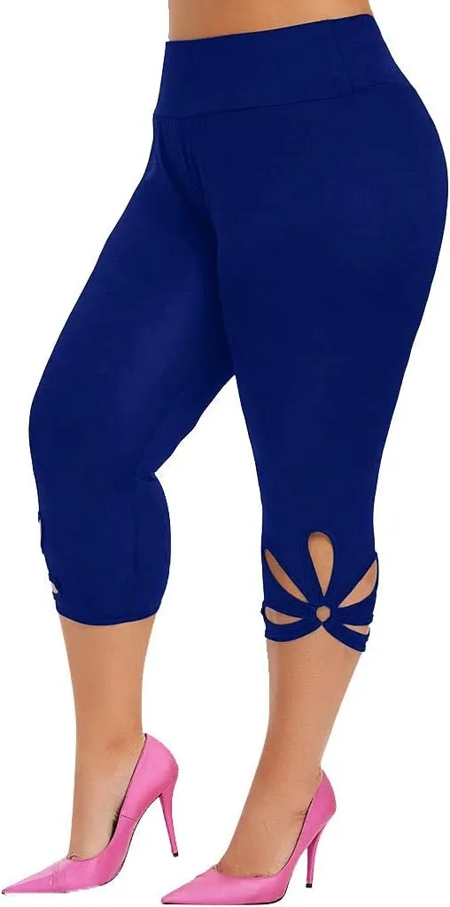 Capri Leggings for Women Summer Tummy Control High Waist Hollow Out Capris Leggings Stretchy Workout Yoga Pants