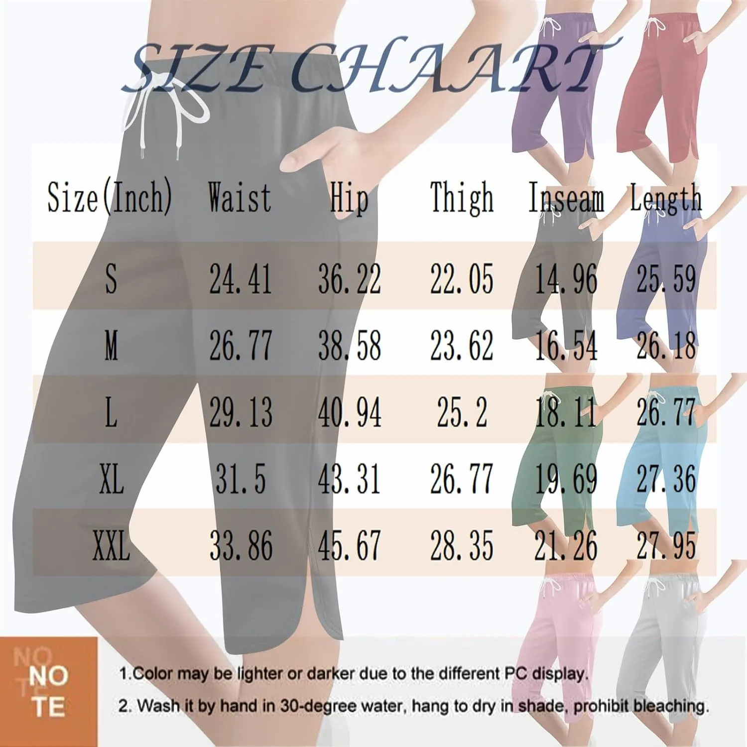 Capri Pants for Women Side Split Knee Length Elastic Waisted Drawstring Athletic Workout Yoga Pants with Pockets