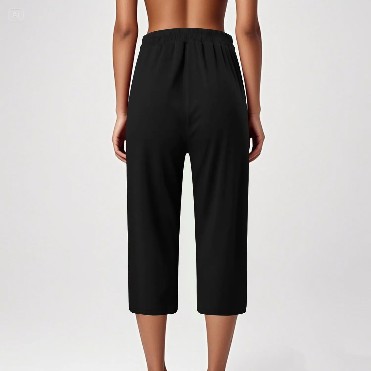 Capri Pants for Women Side Split Knee Length Elastic Waisted Drawstring Athletic Workout Yoga Pants with Pockets