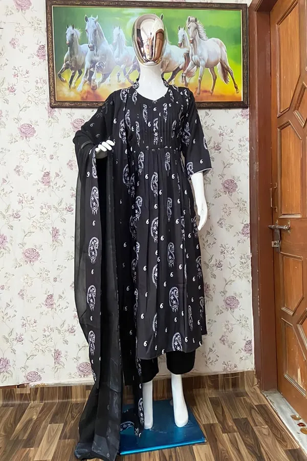 Casual simple Anarkali dress Black 2021
