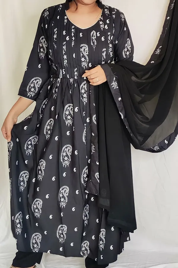 Casual simple Anarkali dress Black 2021