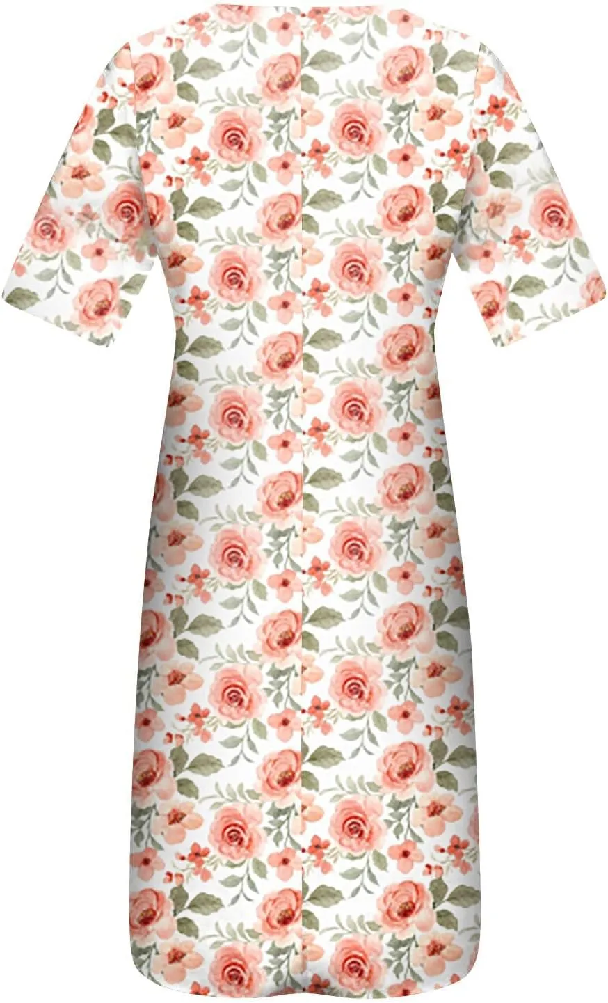 Ceboyel Womens 2023 Boho Floral Maxi Dress Button Flowy Long Dresses Short Sleeve Shirt Dress Vintage Causal Summer Clothes