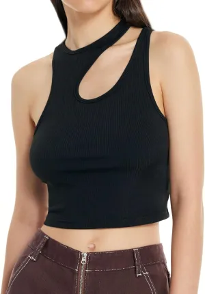 CIDER Women's Cut Out Tops Asymmetrical Neck Sleeveless Crop Tank Tops Slim Fitted Ribbed Tee Trendy Y2K Outfits