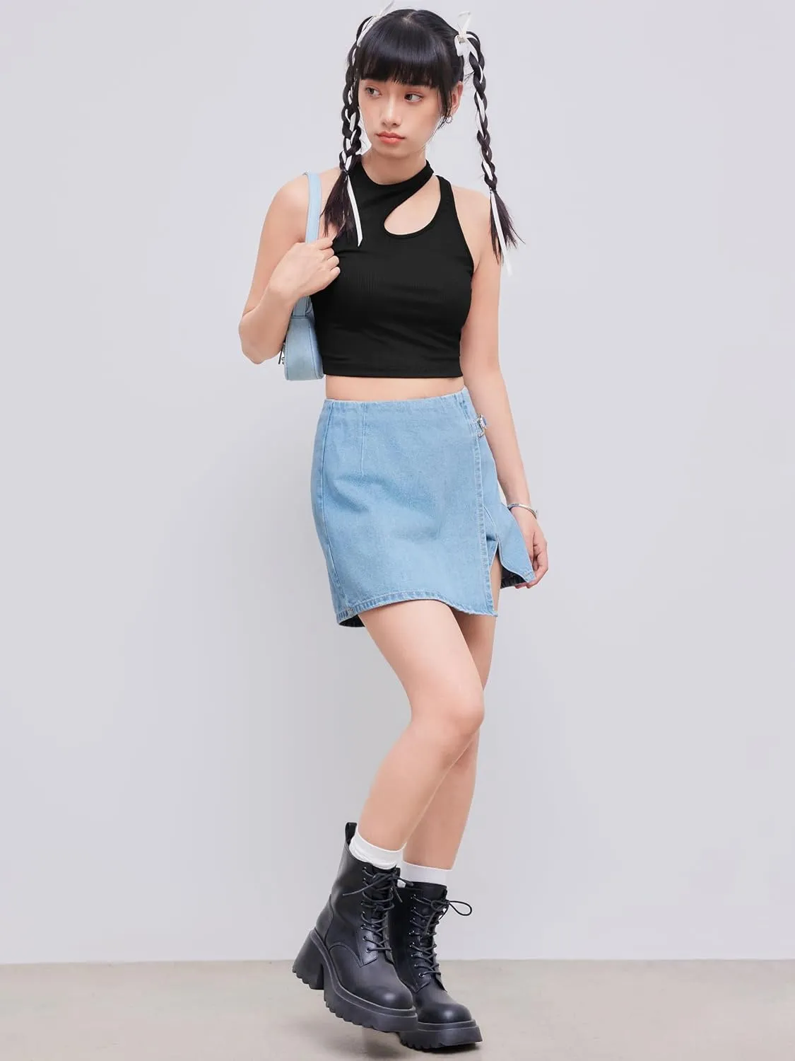 CIDER Women's Cut Out Tops Asymmetrical Neck Sleeveless Crop Tank Tops Slim Fitted Ribbed Tee Trendy Y2K Outfits
