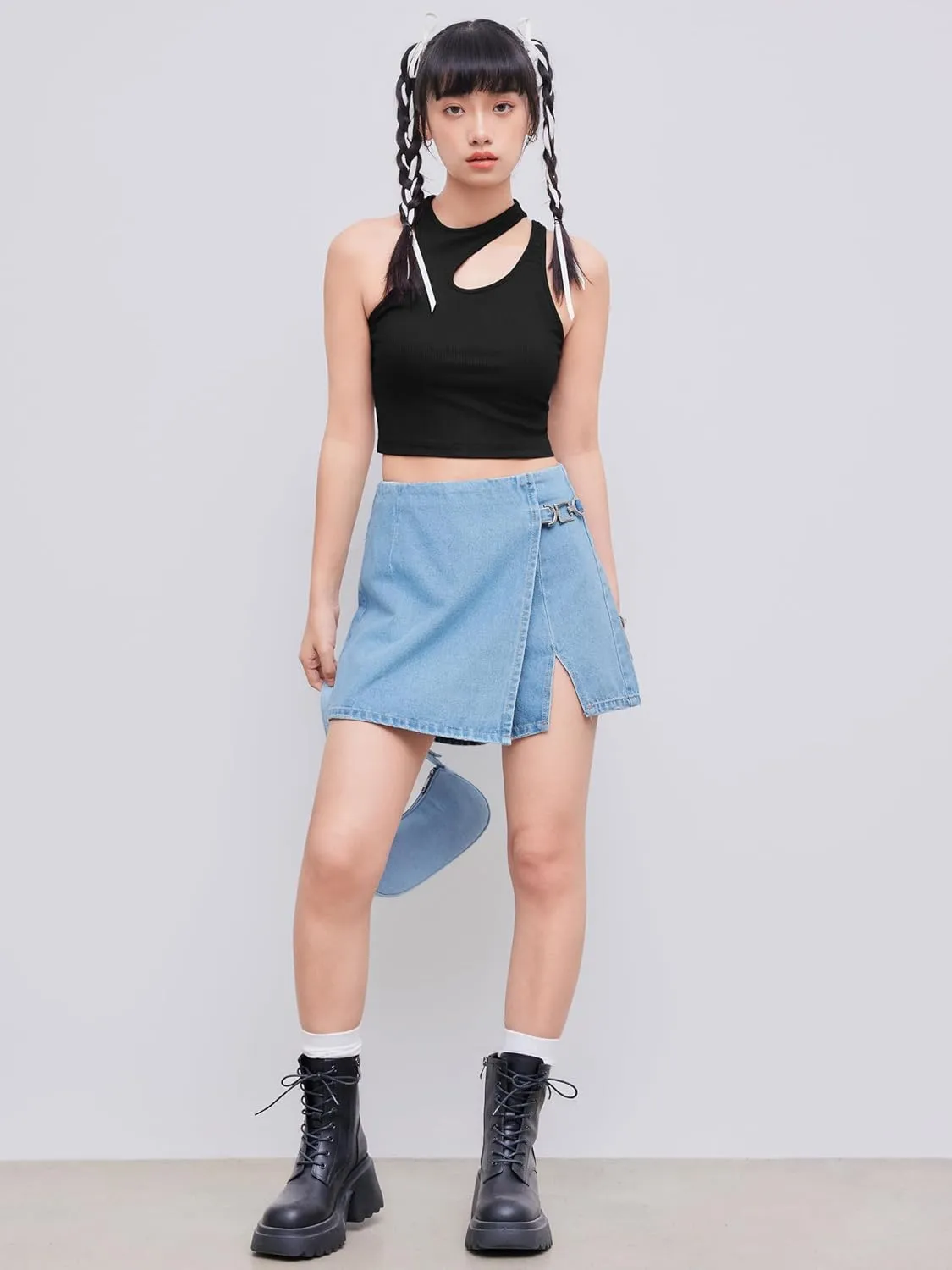 CIDER Women's Cut Out Tops Asymmetrical Neck Sleeveless Crop Tank Tops Slim Fitted Ribbed Tee Trendy Y2K Outfits