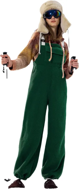 CIDER Women's Fleece Warm Overalls Jogger with Pockets Winter Outfits Sherpa Lined Loose Casual Jumpsuits