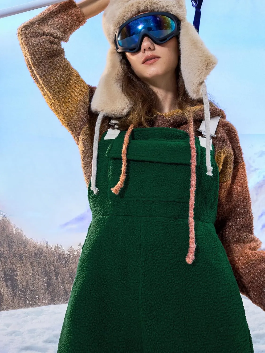 CIDER Women's Fleece Warm Overalls Jogger with Pockets Winter Outfits Sherpa Lined Loose Casual Jumpsuits
