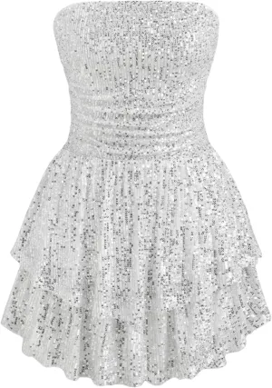 CIDER Women's Sequin Party Dress Ruched Mini Dress Bodycon Going Out Dresses Cocktail Dress A Line for Summer