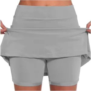 Closeouts Clearance Tennis Skorts for Women with Pocket 2024 Summer Elastic High Waisted Athletic Golf Running Skirt,Skirt with Shorts Underneath Jean Shorts Womens,Grey,S