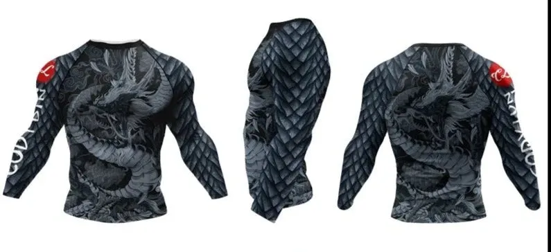 Cody Lundin - " Dragon Scales " -  Long Sleeve MMA  / BJJ  Compression Shirt / Rash Guard