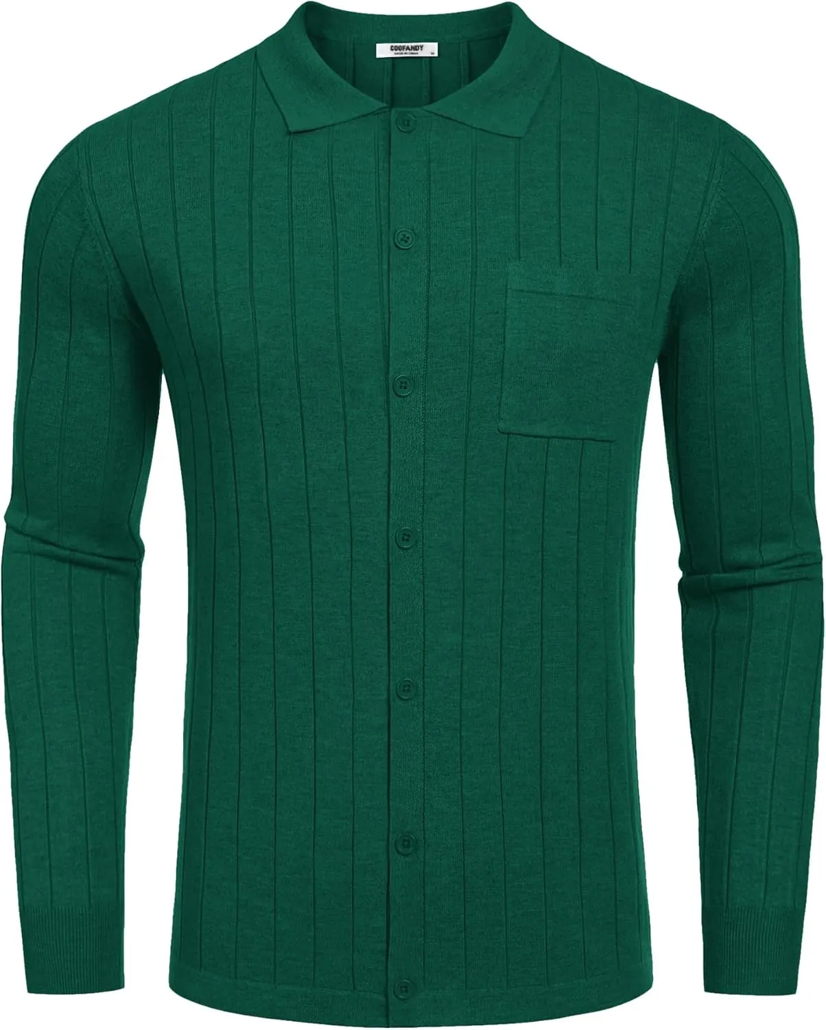 COOFANDY Men's Casual Knit Polo Shirts Long Sleeve Button Down Sweater Polo Ribbed Cardigan Sweater with Pocket