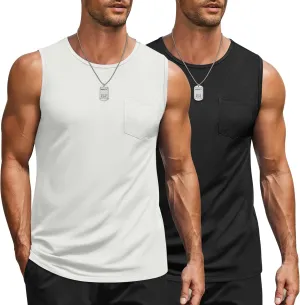 COOFANDY Men's Casual Tank Tops Quick Dry Sleeveless Shirts Cotton Pique Summer Shirt 2 Pack Muscle Tee