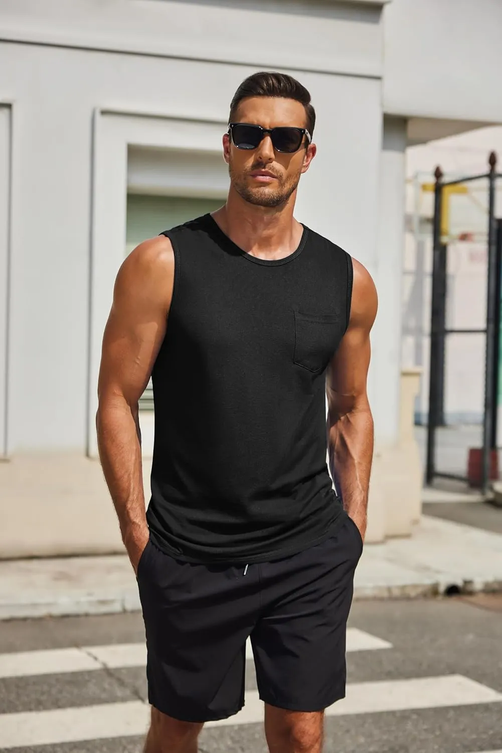 COOFANDY Men's Casual Tank Tops Quick Dry Sleeveless Shirts Cotton Pique Summer Shirt 2 Pack Muscle Tee