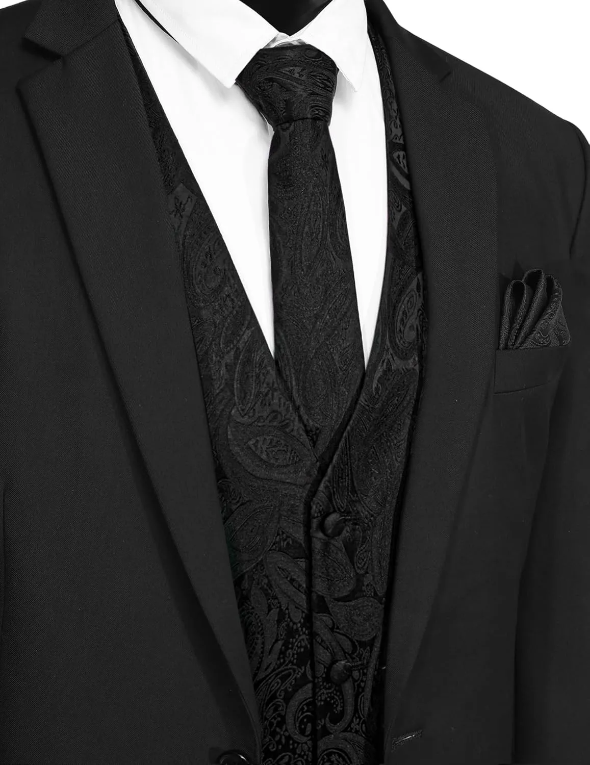 COOFANDY Men's Christmas Vest Tie Set 3PC Paisley Jacquard Waistcoat and Necktie Pocket Square for Holiday Party Wedding