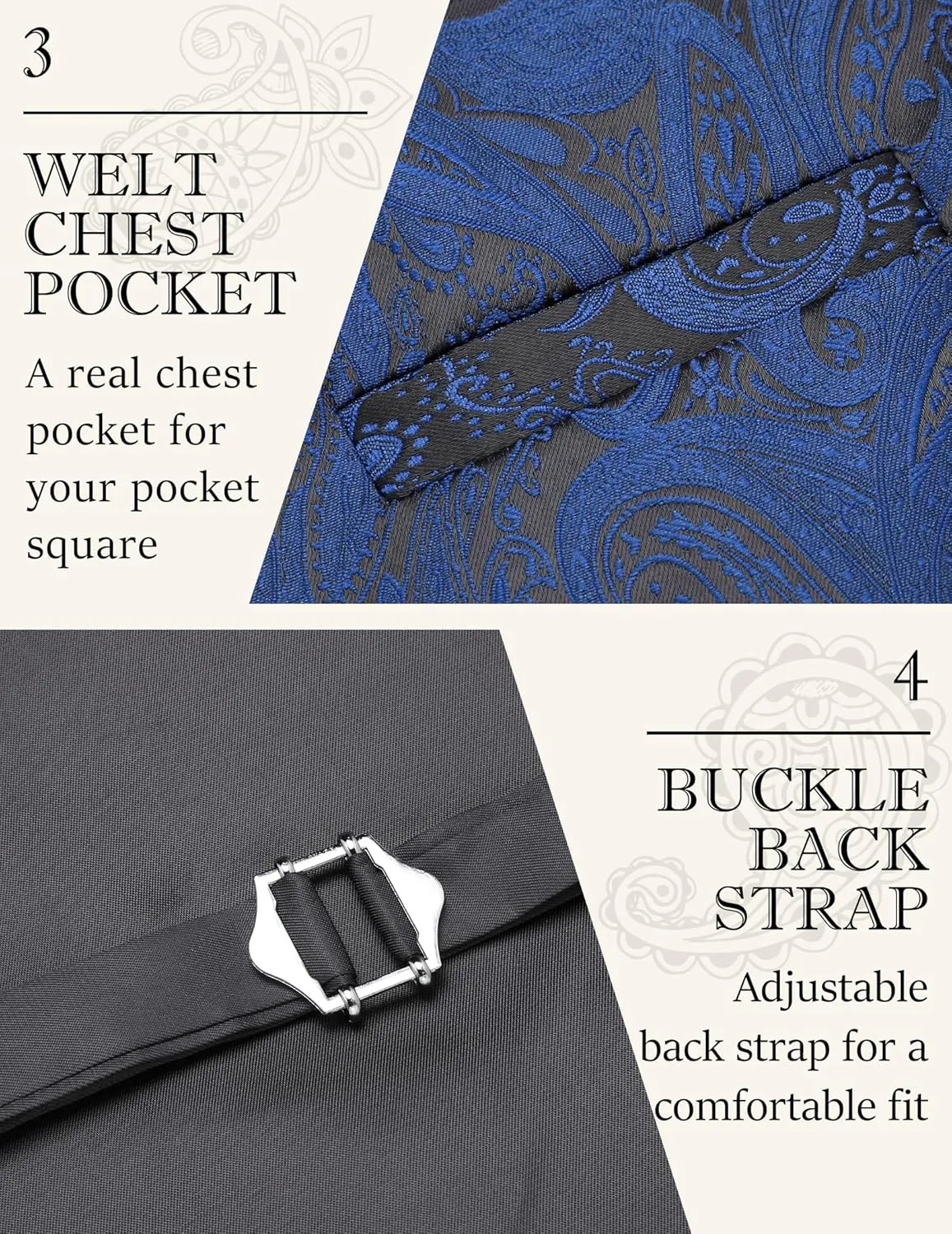 COOFANDY Men's Christmas Vest Tie Set 3PC Paisley Jacquard Waistcoat and Necktie Pocket Square for Holiday Party Wedding