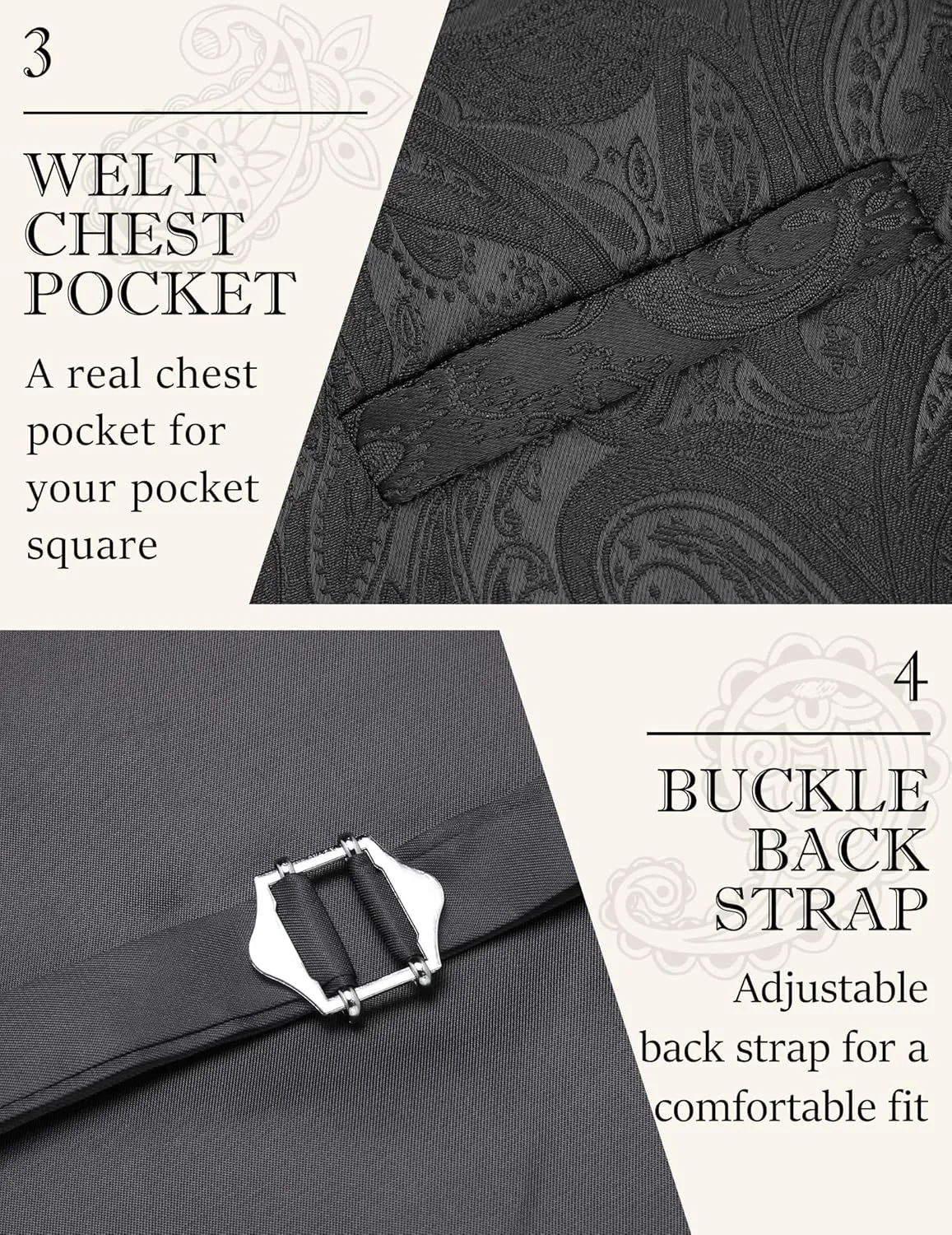 COOFANDY Men's Christmas Vest Tie Set 3PC Paisley Jacquard Waistcoat and Necktie Pocket Square for Holiday Party Wedding