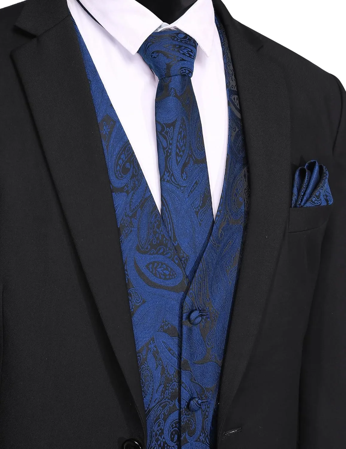 COOFANDY Men's Christmas Vest Tie Set 3PC Paisley Jacquard Waistcoat and Necktie Pocket Square for Holiday Party Wedding