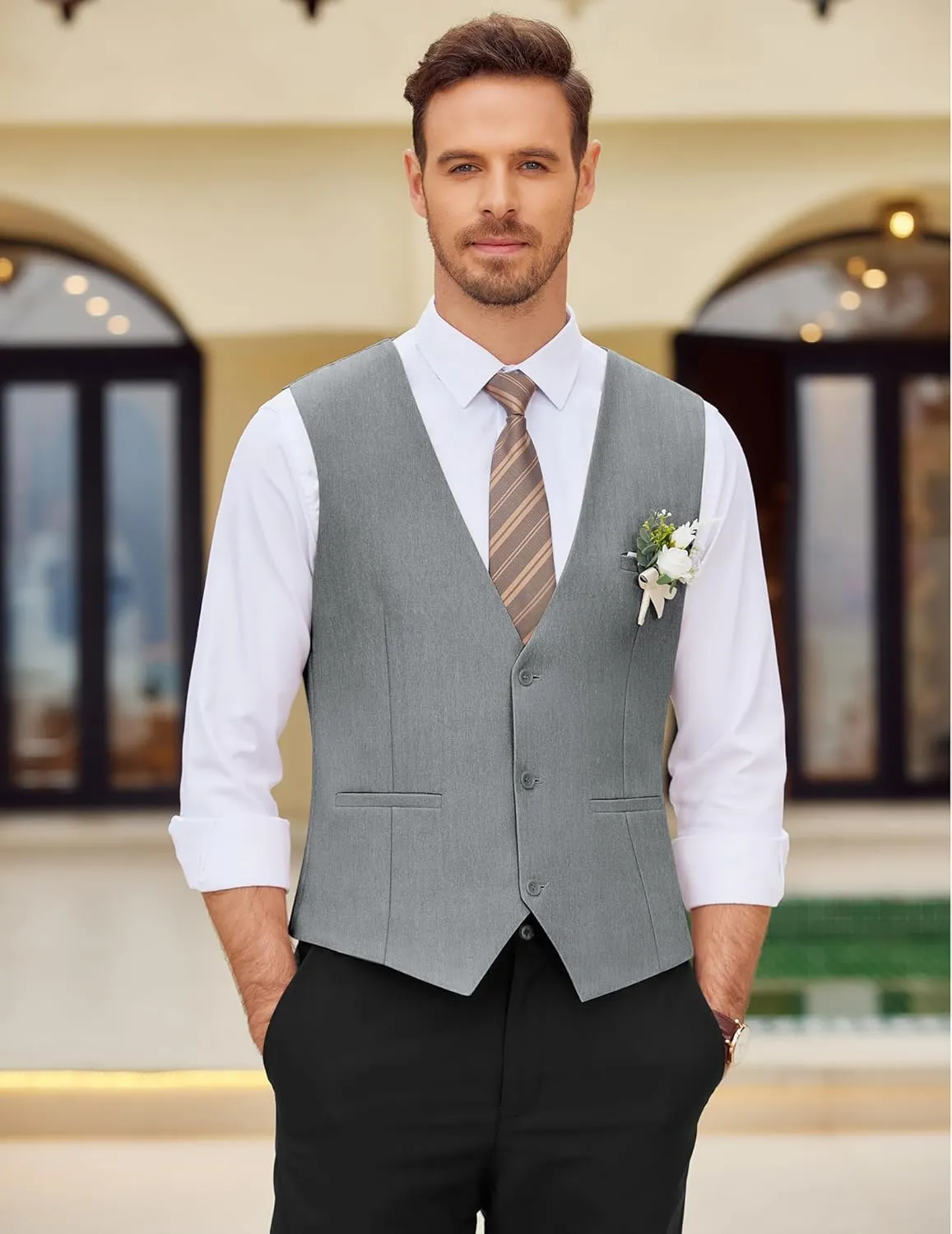 COOFANDY Mens Dress Vest Casual Business Waistcoat Formal Wedding 3 Button Suit Vest